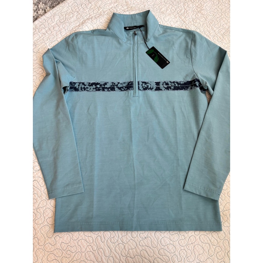 Travis Mathew Men's 1/4 Zip Pullover‎ Light Blue Floral Stripe Performance Small